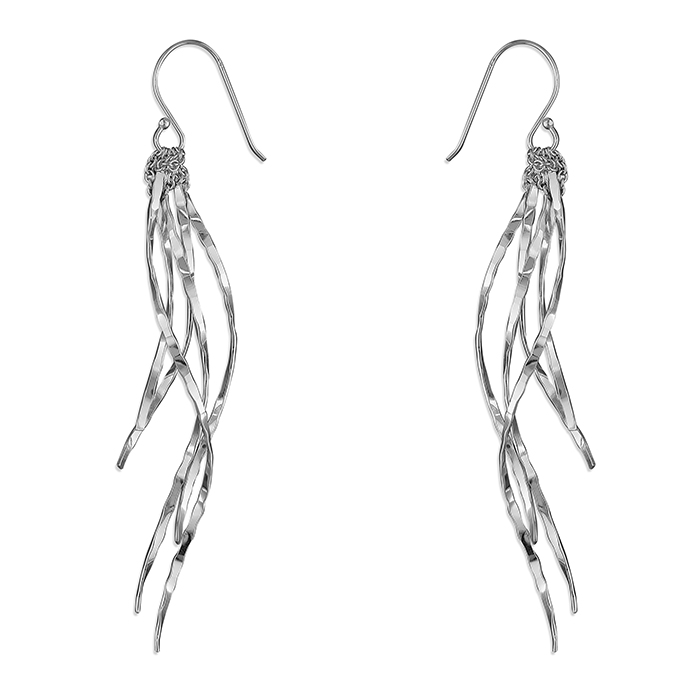 Sterling Silver Graduated Beaten Curves Design Drop Earrings E013 (s)