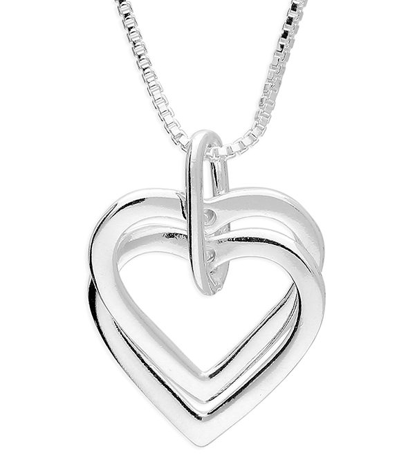 'Two Hearts' Sterling Silver Double Heart Pendant and Chain PEN111 (s)