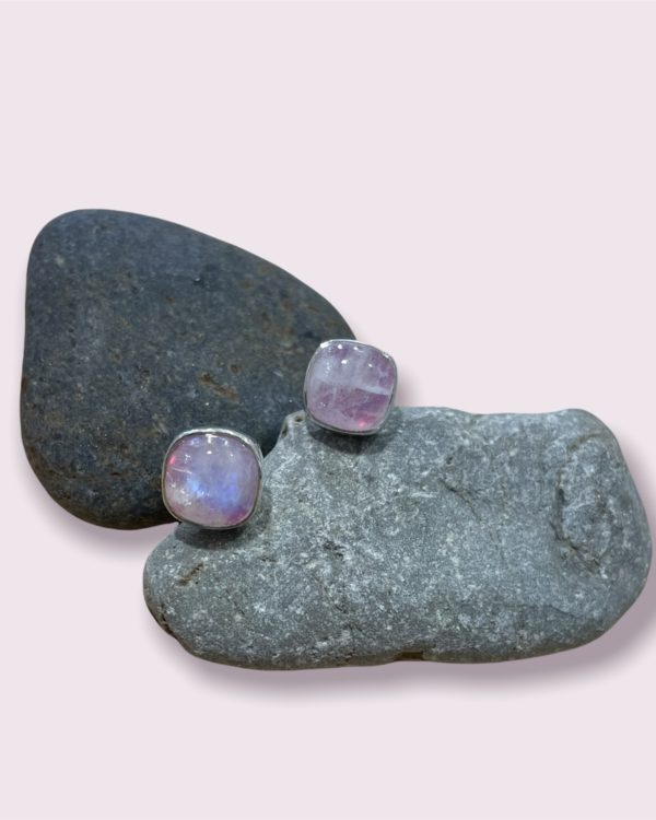 Pink Moonstone Square Stud Earrings E214  (s)