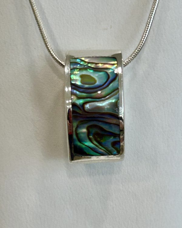 'Thea' Sterling Silver Double Sided Paua Shell/Turquoise Slider Pendant and Chain PEN057