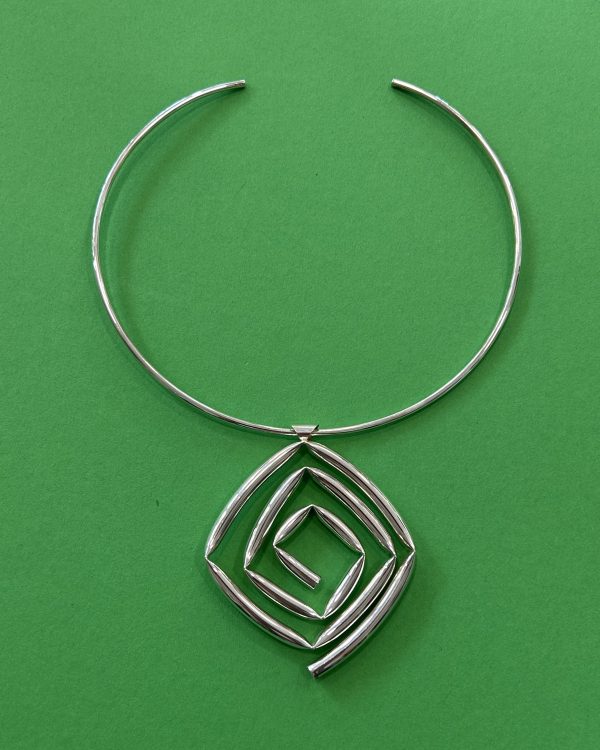 Sterling Silver Collar and Square Tube Spiral Statement Pendant (S)