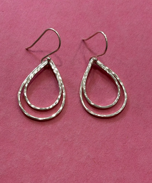 'Georgina' Hammered Sterling Silver Double Teardrop Drop Earrings (s)