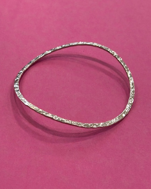 Sterling Silver Flat Hammered Wave Bangle - Image 3