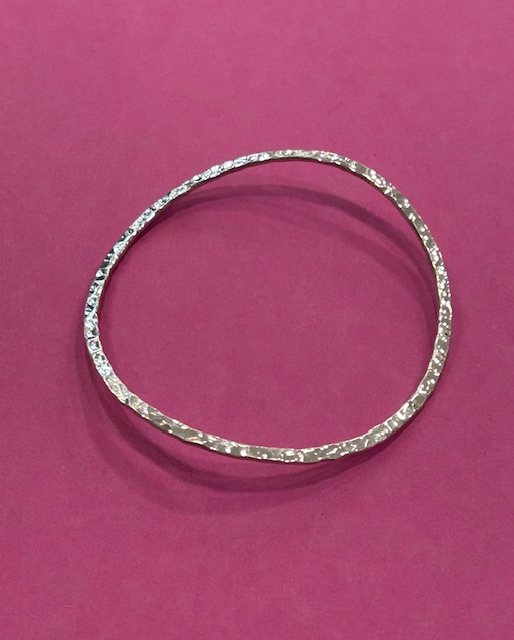 Sterling Silver Flat Hammered Wave Bangle - Image 2