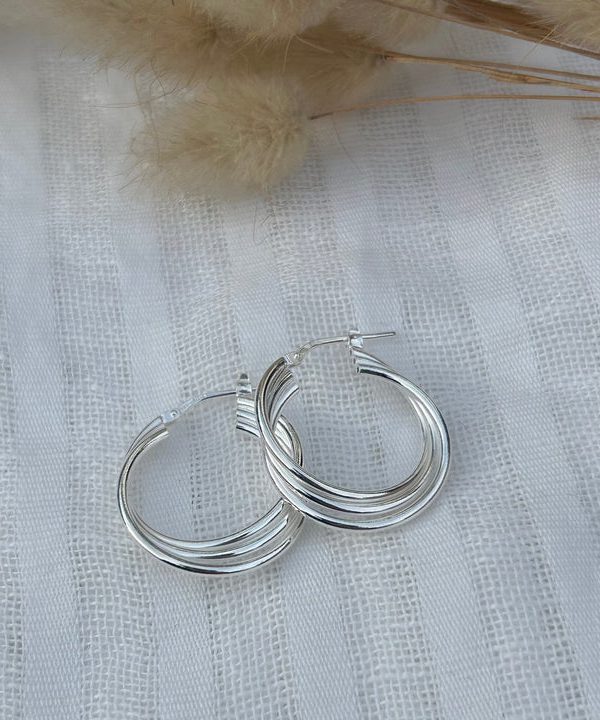Sterling Silver Three Strand Hoops