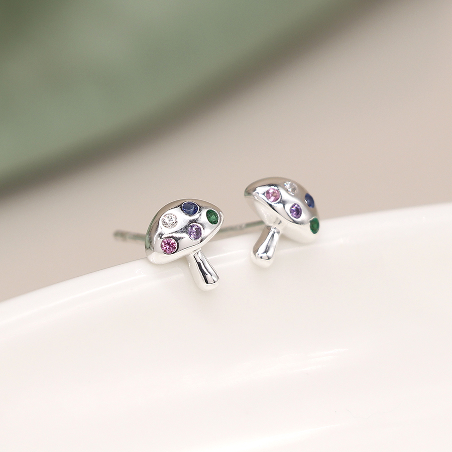Sterling Silver and Rainbow Crystal Toadstool Stud Earrings (s)