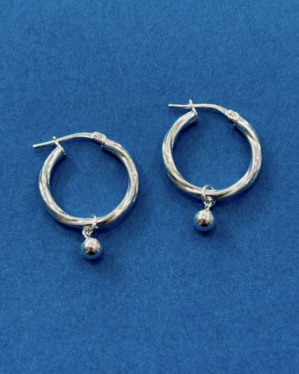 Sterling Silver Twisted Hoop With Ball Charm Earrings H006 (s)