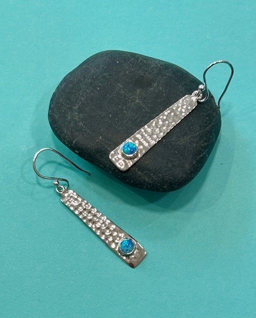 'Libby' Hammered Sterling Silver and Opalite Drop Earrings