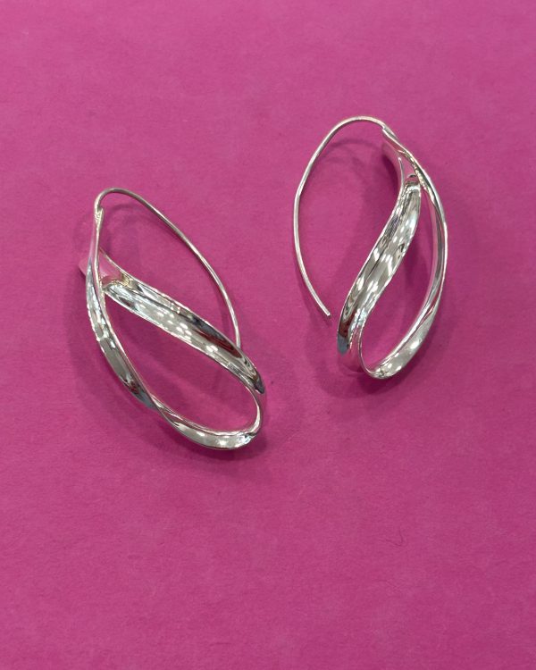 'Ribbon Candy' Statement Sterling Silver Long Hook Drop Earrings