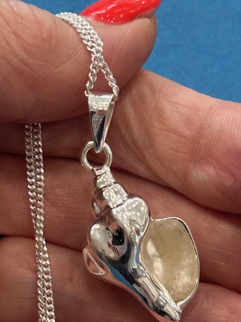 Statement Sterling Silver Conch Shell Pendant and Chain - Image 3