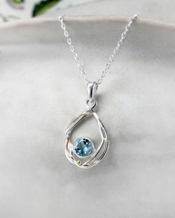'Ava' Sterling Silver and Topaz Pendant and Chain NEC002 (s)