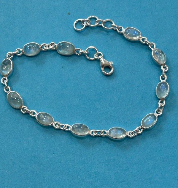 Sterling Silver and Rainbow Moonstone Bracelet