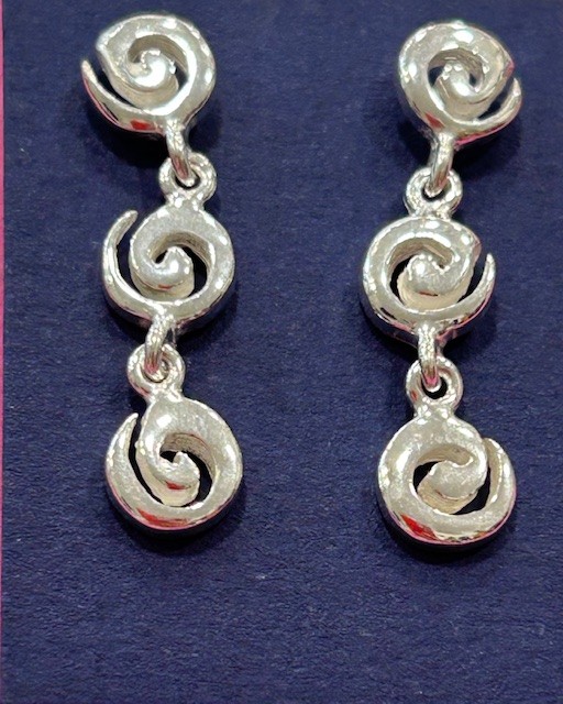 Sterling Silver Triple Spiral Drop Earrings E061