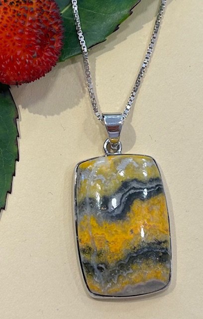 Sterling Silver and Bumblebee Jasper Pendant and Chain - Image 2