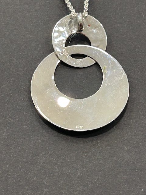 'Marazion' Hammered and Polished Circles Sterling Silver Statement Pendant and Chain - Image 2