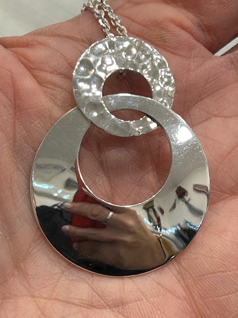 'Marazion' Hammered and Polished Circles Sterling Silver Statement Pendant and Chain - Image 3