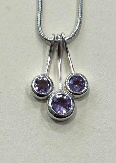 Sterling Silver and Faceted Amethyst Triple Drop Pendant and Chain (s)