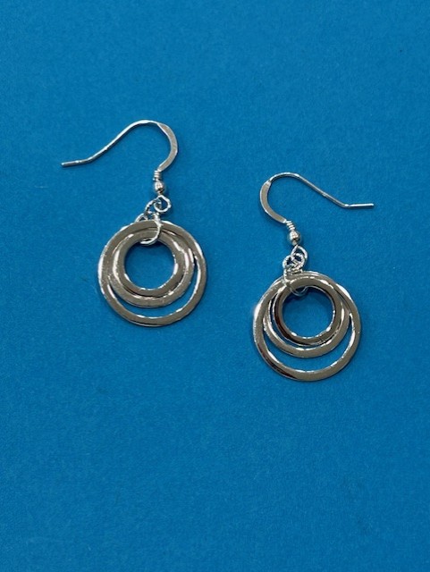 'Mawnan' Sterling Silver Triple Offset Circles Drop Earrings