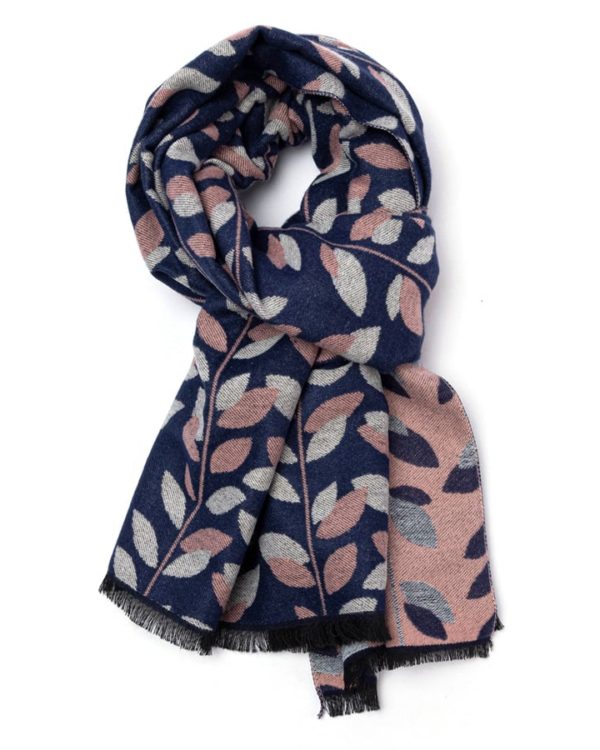 "Mini Leaves" Winter Scarf - Blue/Pink/Grey