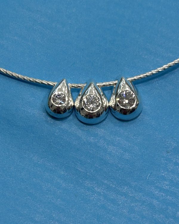 Sterling Silver and Cubic Zirconia Teardrops On Omega Chain Necklace