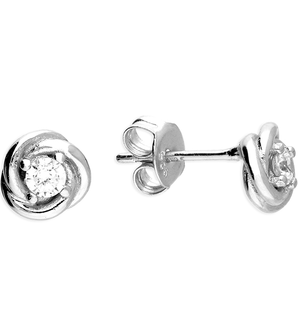 Sterling Silver and Cubic Zirconia Rose Stud Earrings (s)