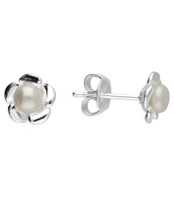 Sterling Silver and Fresh Water Pearl Flower Stud Earrings (s)