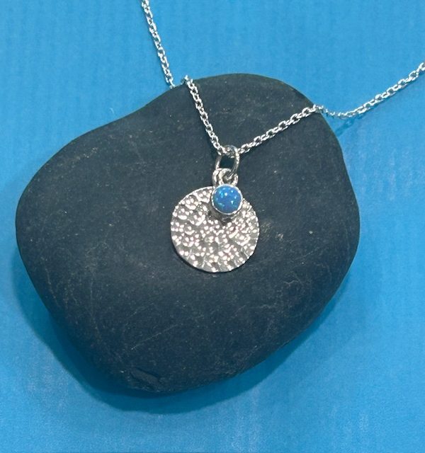 'Jessica' Hammered Sterling Silver and Opalite Pendant and Chain