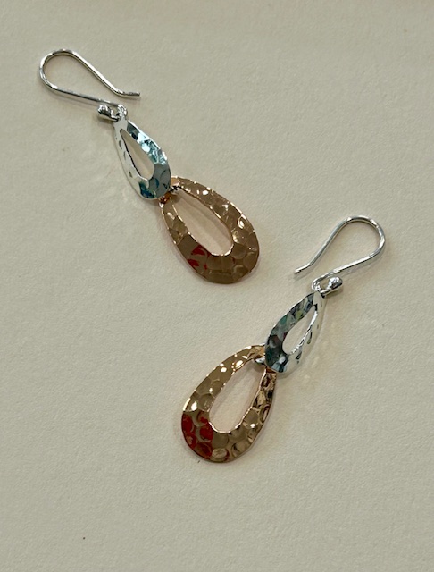 'Bria' Hammered Sterling Silver and Hammered Copper Drop Earrings