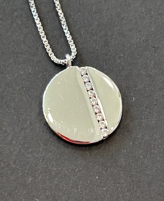 Fiorelli Sterling Silver and Clear Cubic Zirconia Disc Pendant and Chain