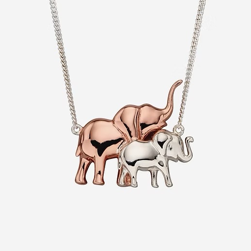 'A Mother's Love' Sterling Silver and Rose Gold Plated Elephants Necklace