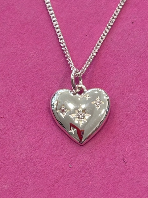 Sterling Silver and Cubic Zirconia Heart Pendant and Chain (s)