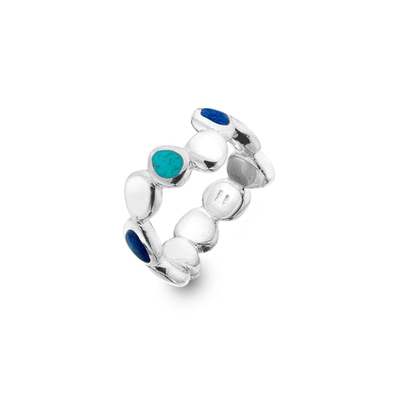 Sterling Silver Turquoise and Lapis Lazuli Pebble Ring UK Size (N)