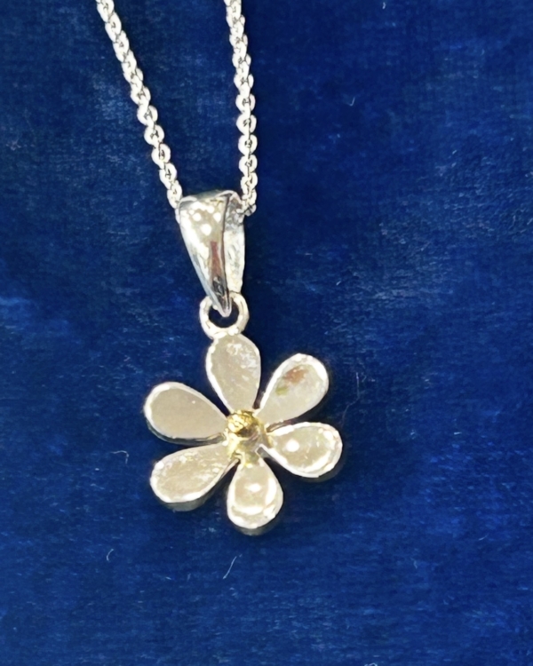 Two Toned Sterling Silver Daisy Pendant and Chain