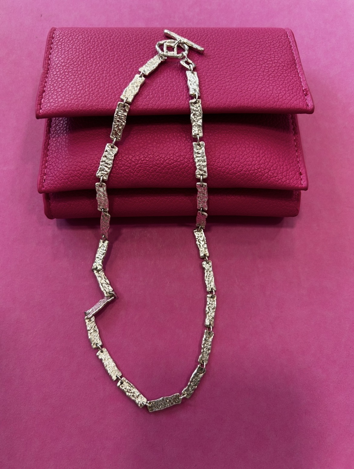 'Mullion' Sterling Silver Textured Heavyweight Statement Necklace - Image 2